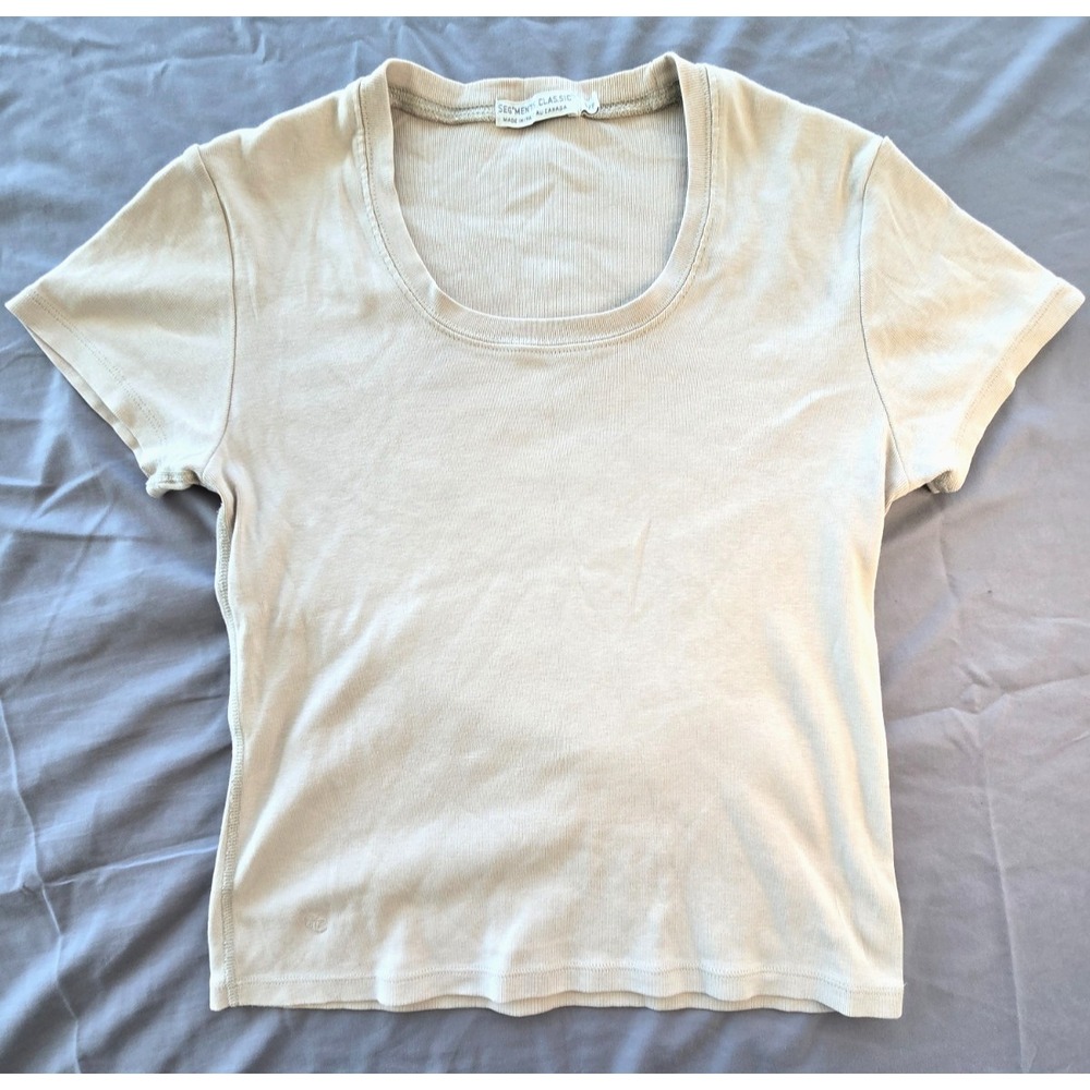 Vintage Seg'ment Classic Top Cotton Square Neck Beige Neutral Y2K Quiet Luxury